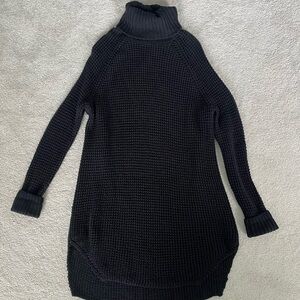 Hatch Black Cowl Turtleneck Sweater Dress with Ribbed Texture